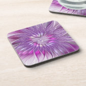 Rosa Lila Blume Leidenschaft Abstraktes Fraktal Ku Getränkeuntersetzer (Linke Seite)