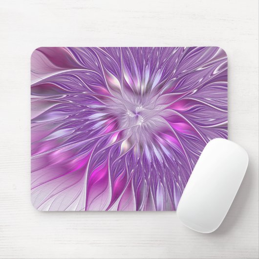 Rosa Lila Blume Leidenschaft Abstraktes Fraktal Ku Mousepad (Mit Mouse)