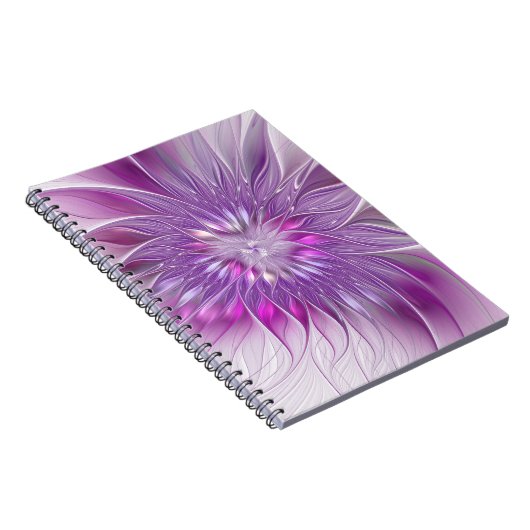 Rosa Lila Blume Leidenschaft Abstraktes Fraktal Ku Notizblock (Rechte Seite)