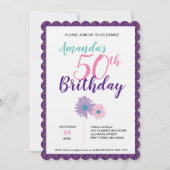 Rosa & Lila Blume & Spiralen Einladung zum Geburts (Vorderseite)