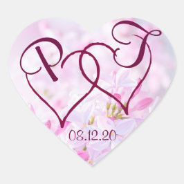 Rosa lila Blume und zwei Herzen individuell anpass Herz-Aufkleber