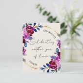 Rosa Lila Blumen Feiern Liebe Jubiläum Postkarte (Stehend Vorderseite)