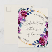 Rosa Lila Blumen Feiern Liebe Jubiläum Postkarte (Vorne/Hinten)