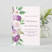 Rosa lila Blumen Geburtstag Einladung (Stehend Vorderseite)