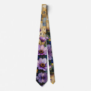Rosa lila Blumen goldenes Patchwork Krawatte