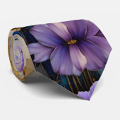 Rosa lila Blumen goldenes Patchwork Krawatte (Gerollt)