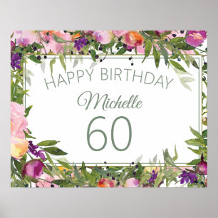 Rosa lila Blumen Grün Blätter 60. Geburtstag Poster