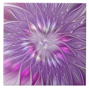 Rosa lila Blumen-Passion-Abstrakt-Fraktal-Kunst Fliese
