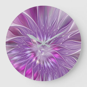Rosa lila Blumen-Passion-Abstrakt-Fraktal-Kunst Große Wanduhr