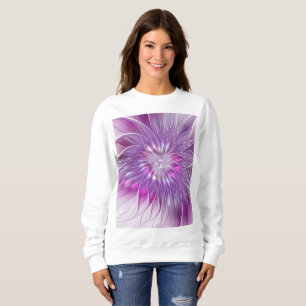 Rosa lila Blumen-Passion-Abstrakt-Fraktal-Kunst Sweatshirt