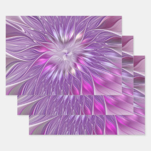 Rosa lila Blumen-Passion-Abstrakte Fraktal-Kunst Geschenkpapier Set