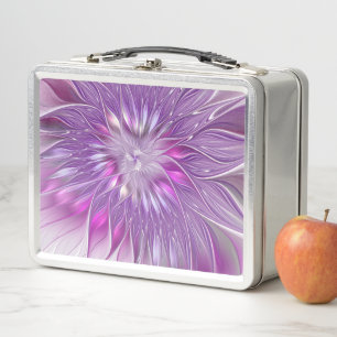 Rosa lila Blumen-Passion-Abstrakte-Fraktal-Kunst Metall Lunch Box