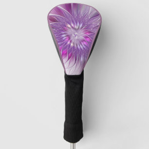 Rosa lila Blumen-Passion-Abstraktes Fraktal-Kunstw Golf Headcover