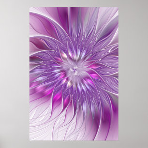 Rosa lila Blumen-Passion-Abstraktes Fraktal-Kunstw Poster