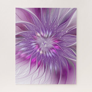 Rosa lila Blumen-Passion-Abstraktes Fraktal-Kunstw Puzzle