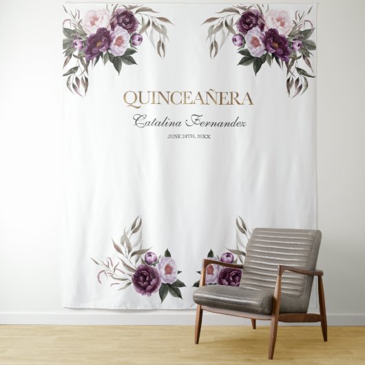 Rosa Lila Blumen Rose Gold QUINCEAÑERA Prop. Wandteppich (Beispiel)