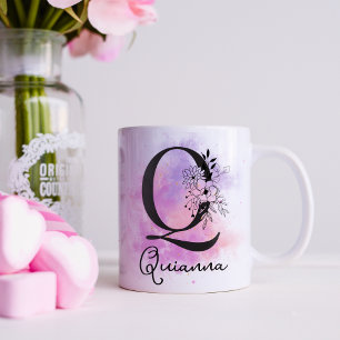 Rosa Lila Blumen Schwarz Buchstabe Monogramm Q Kaffeetasse