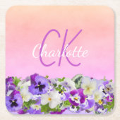 Rosa lila Blumenbezeichnung Monogramm Rechteckiger Pappuntersetzer (Vorderseite)