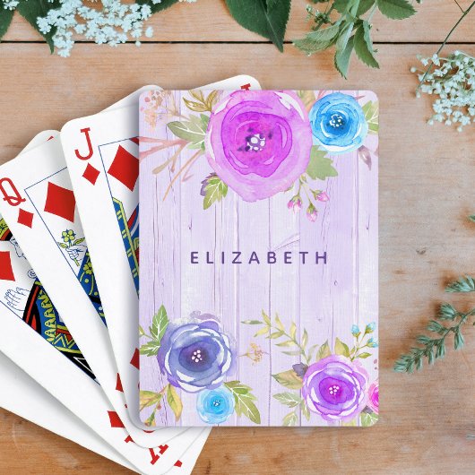 Rosa lila, blumenfarbenes, rustikales Holz Land Spielkarten
