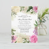 Rosa Lila Blumenfeier Einladung (Stehend Vorderseite)
