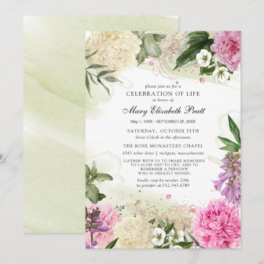 Rosa Lila Blumenfeier Einladung (Vorne/Hinten)