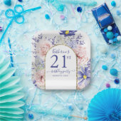 Rosa Lila Blumengottgestein Rahmen 21. Geburtstag Pappteller (Party)