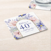 Rosa Lila Blumengottgestein Rahmen 40. Geburtstag Rechteckiger Pappuntersetzer (angewinkelt)