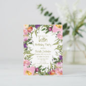 Rosa Lila Blumengrün Blätter 60. Geburtstag Karte (Stehend Vorderseite)