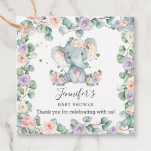 Rosa Lila Blumengrün Elephant Babydusche Geschenkanhänger