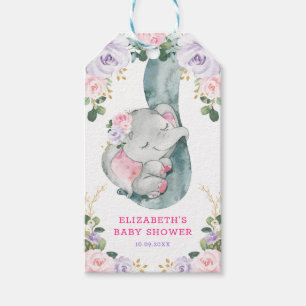 Rosa Lila Blumengrün Elephant Babydusche Geschenkanhänger