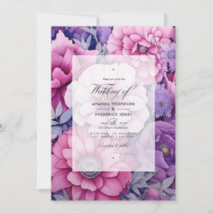 Rosa-lila Blumenhochzeit im Frühling Einladung