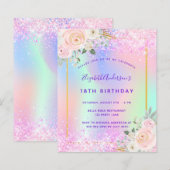 Rosa lila blumenholografische Einladung zum Geburt (Vorne/Hinten)