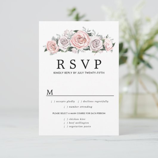 Rosa Lila Blumenkarte, RSVP-Karte, Optionen zum Es RSVP Karte (Stehend Vorderseite)
