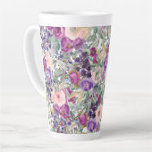 Rosa Lila Blumenmuster Grün Blätter Milchtasse (Linke Ecke)