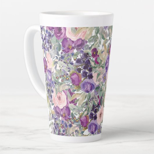 Rosa Lila Blumenmuster Grün Blätter Milchtasse (Linke Ecke)