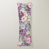 Rosa Lila Blumenmuster Grün Blätter Seitenschläferkissen (Vorderseite Vertikal)