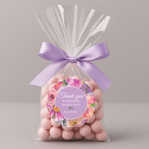 Rosa lila Blumenmuster Little Bloom Babyparty Runder Aufkleber