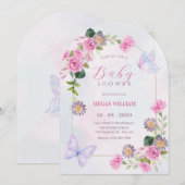 Rosa lila Blumenwasserfarbe Babydusche Einladung (Vorne/Hinten)