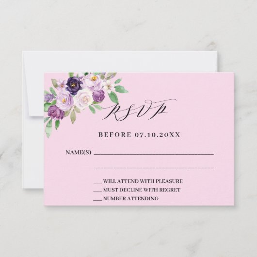 Rosa lila Blumenzellenreaktion RSVP-Karte RSVP Karte (Vorderseite)