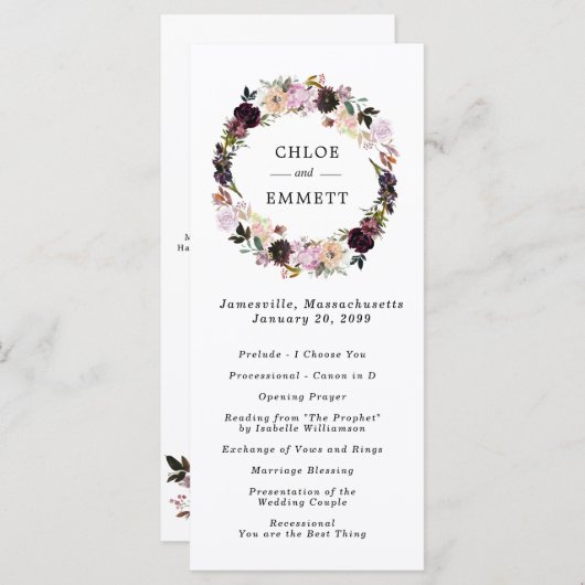 Rosa Lila Blumenzeremonie Programm (Vorne/Hinten)