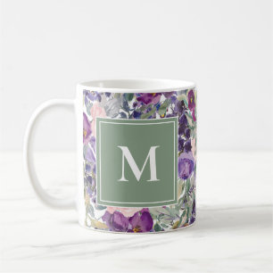 Rosa-lila-blumige-grüne-Blätter-Tasse Kaffeetasse