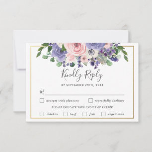 Rosa lila Blumige Hochzeitsmenü-Wahl RSVP-Karte RSVP Karte