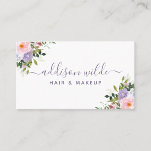 Rosa-lila-blumiges elegantes Wasserfarben-Design Visitenkarte