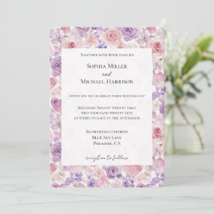 Rosa lila Blush Blumen Herzen Hochzeit Einladung