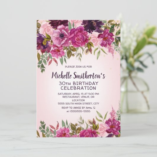 Rosa Lila Blüte 30. Geburtstag Einladung