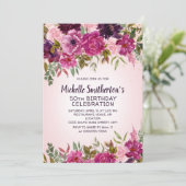 Rosa Lila Blüte 50. Geburtstag Einladung (Stehend Vorderseite)