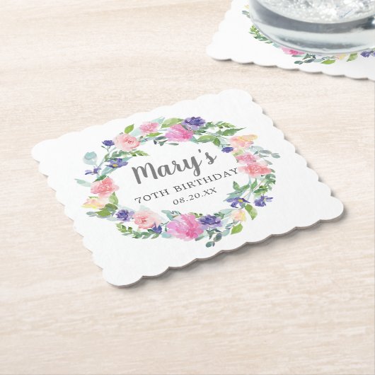 Rosa Lila Blüte 70. Geburtstag Untersetzer (angewinkelt)