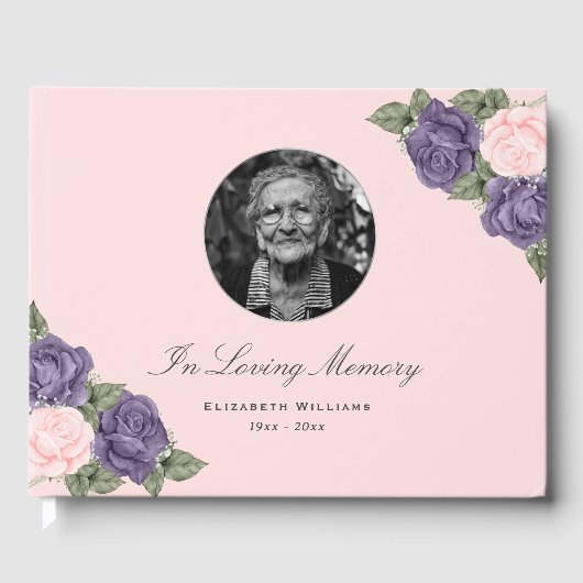 Rosa Lila Blüte in Love Memory Beerdigung Foto Gästebuch (Vorderseite)