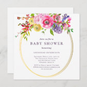 Rosa Lila Blüte mit goldener Akzente Kinderdusche Einladung (Vorne/Hinten)