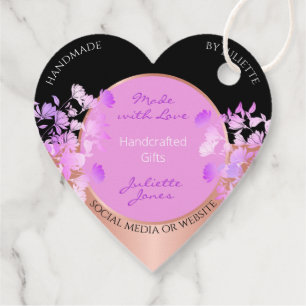 Rosa Lila Blüte mit Schwarz-Rose-Goldrahmen Geschenkanhänger